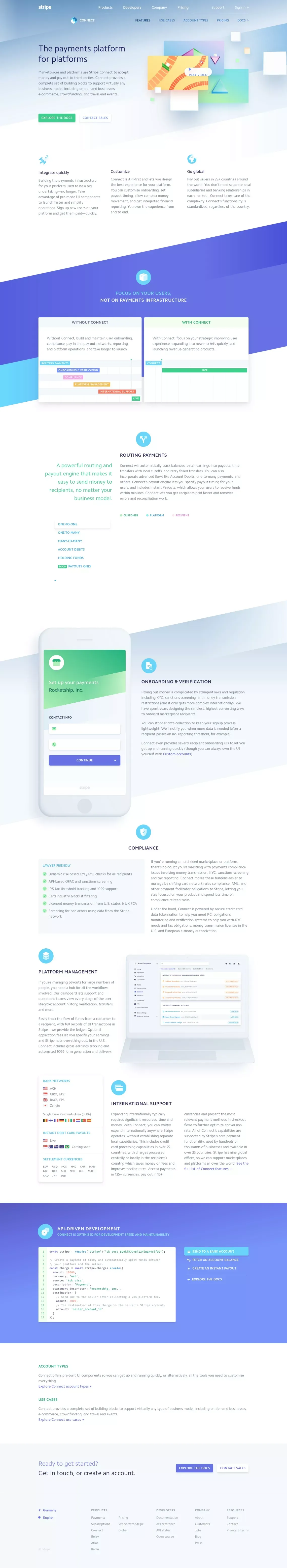 Stripe Connect: The payments platform for platforms - Landing design