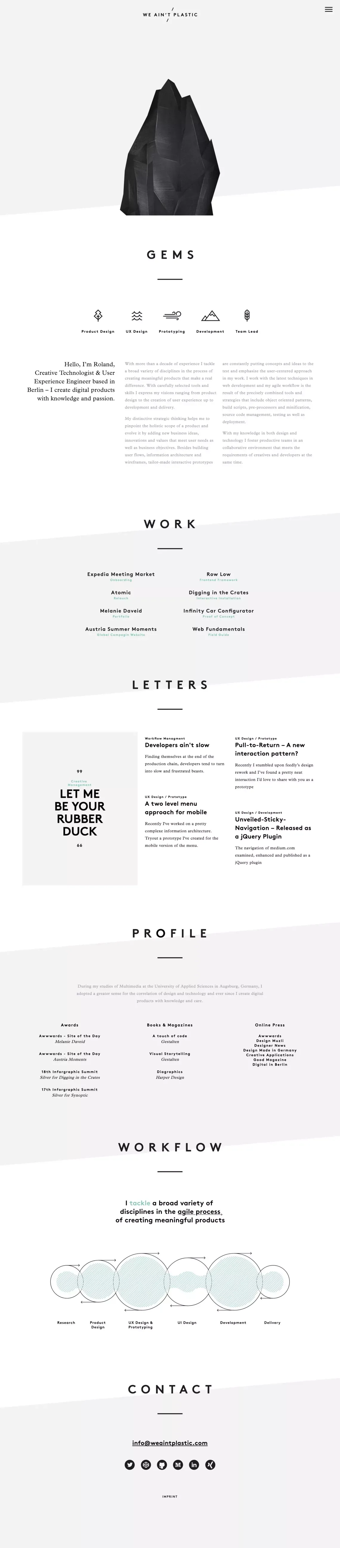 WE AIN'T PLASTIC - Creative Technolgist & User Experience Engineer Roland Lösslein - Portfolio design