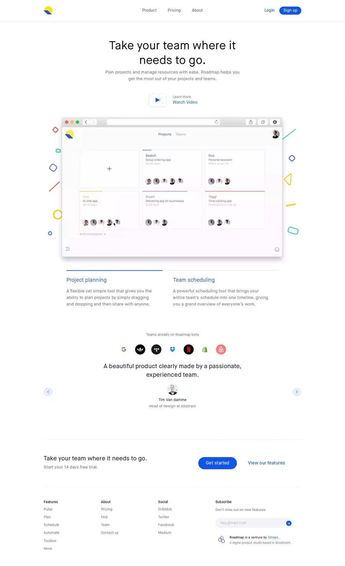 Roadmap | A Project Forecasting App for Teams - Landing design