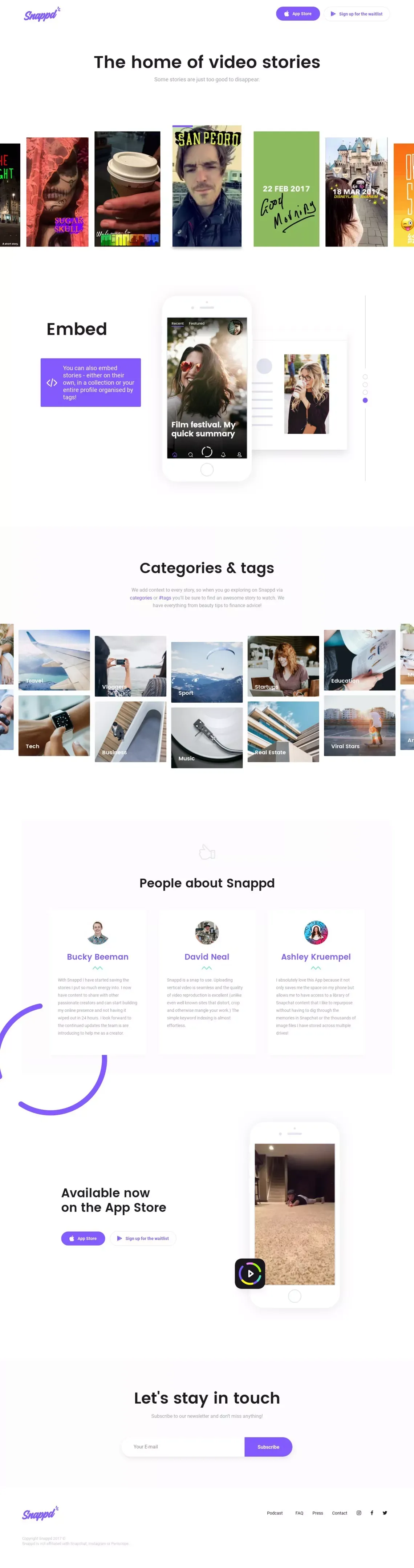 Snappd | the home of the vertical video - Landing design