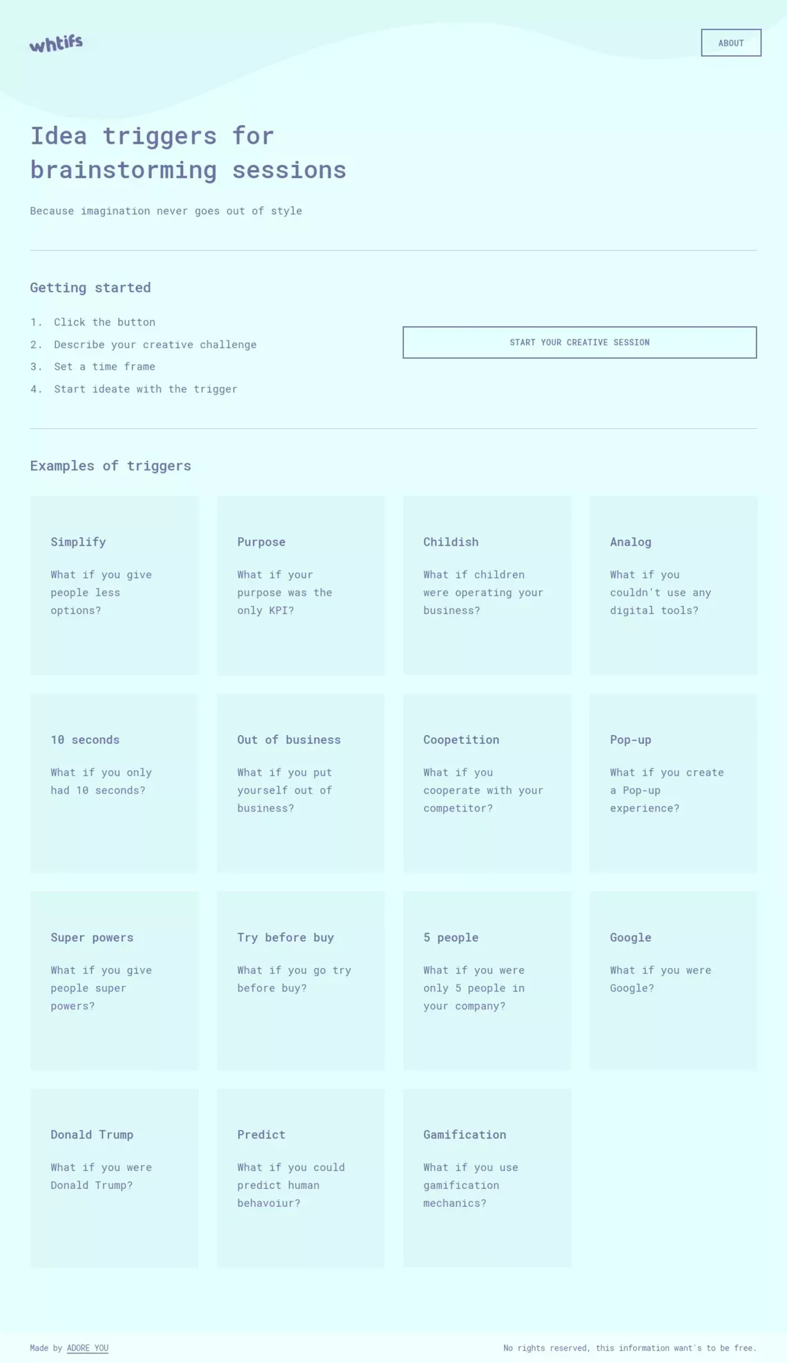Whtifs - An idea generation tool for brainstorming sessions - Other design