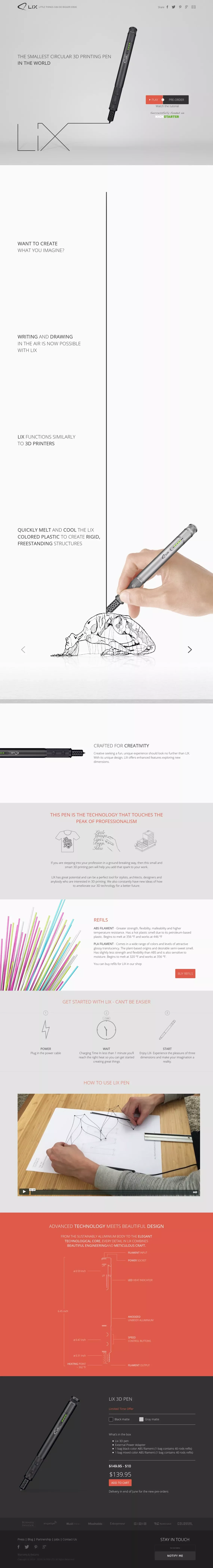 LIX - The Smallest Circular 3D Printing Pen in the World - Landing design