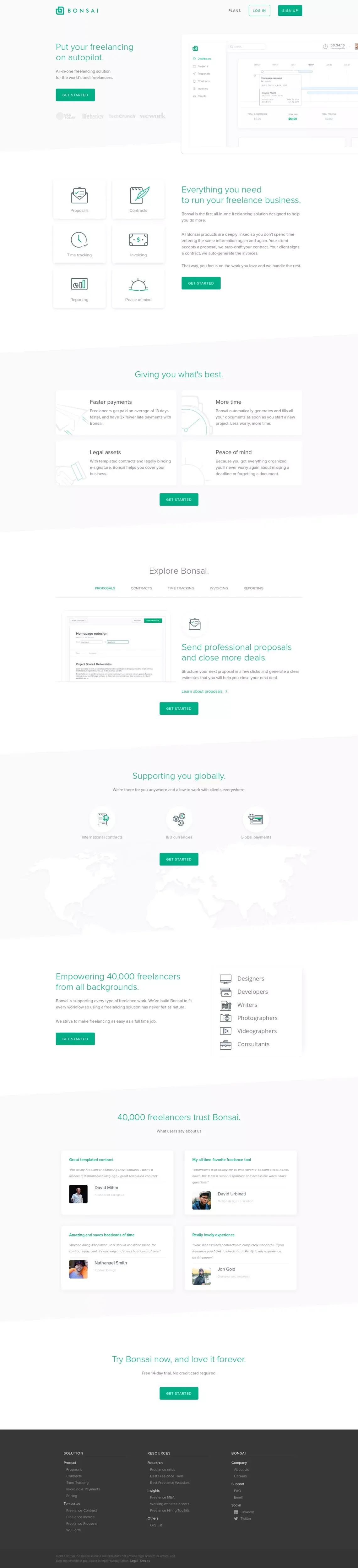 The #1 Freelance Product Suite - Bonsai - Landing design