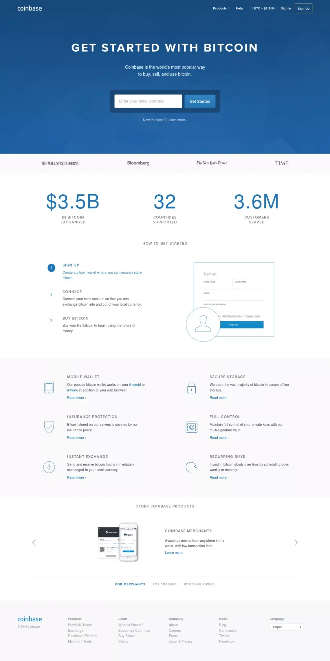 Bitcoin Wallet - Coinbase - Landing design