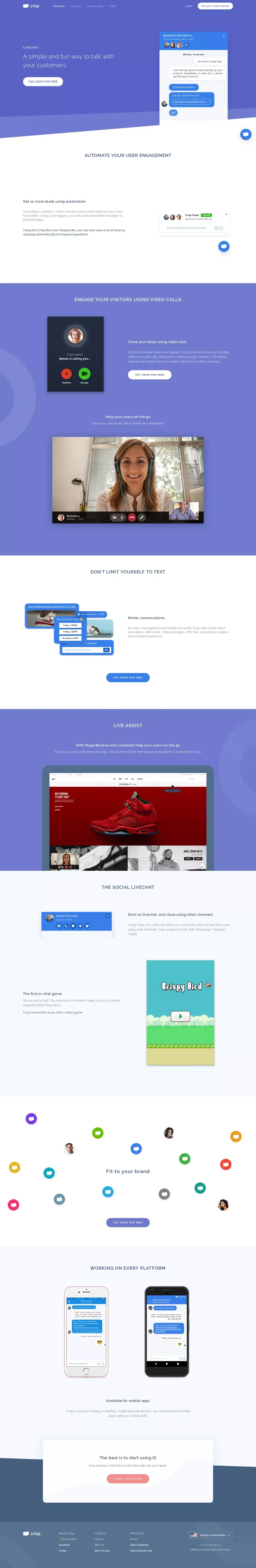 Crisp - The Best Livechat Available. Use it for free | Crisp - Landing design