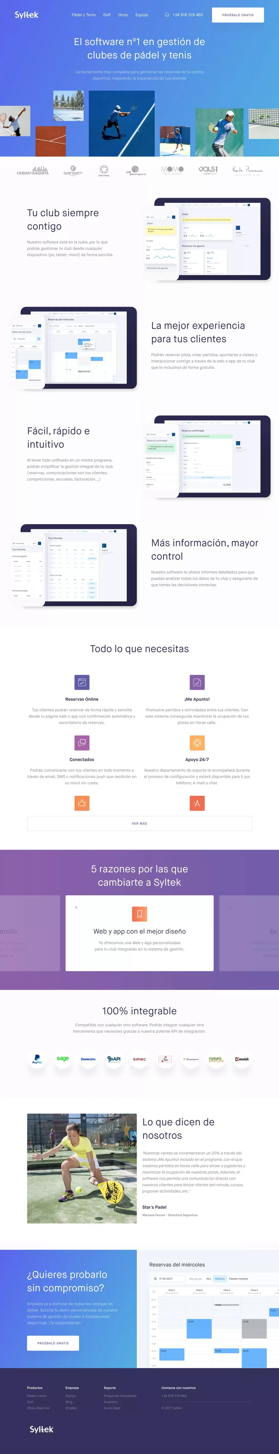 Software de gestión de clubs de padel y tenis - Landing design
