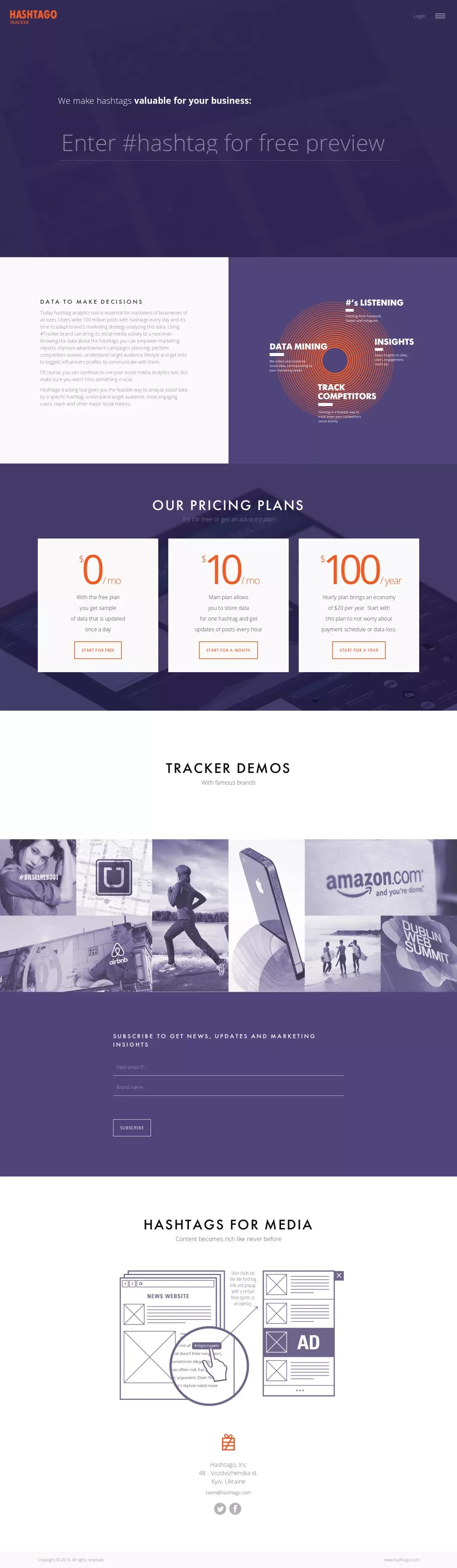 Hashtago: make hashtags valuable for brands - Landing design