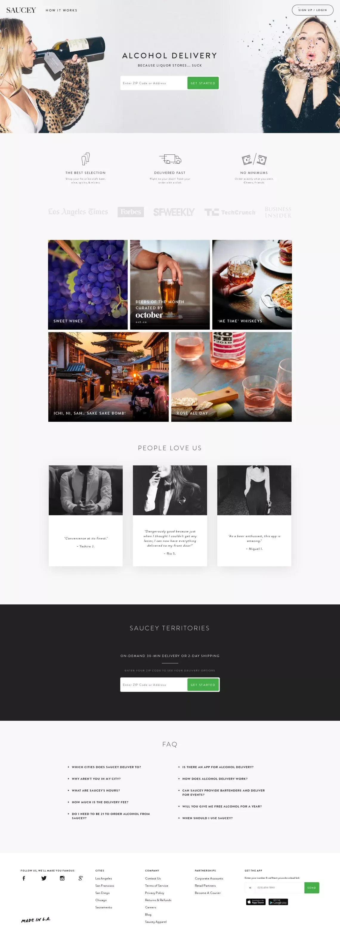 Saucey: Alcohol Delivery in 30 minutes - Landing design