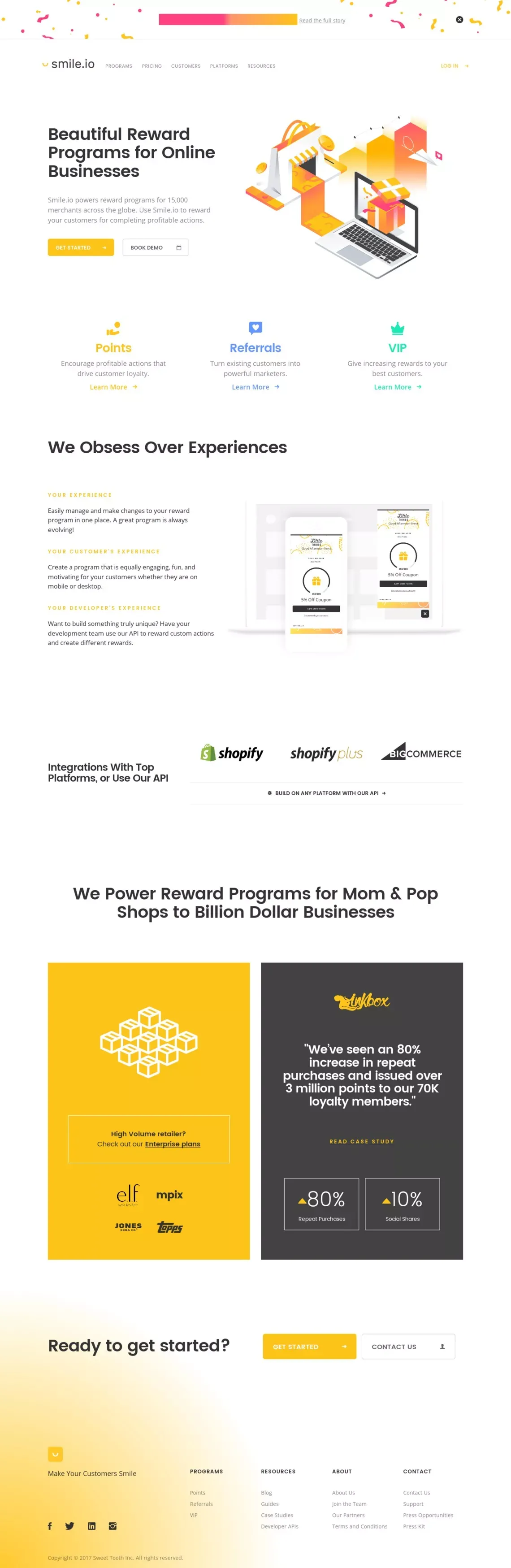 Smile.io | Reward Programs for eCommerce - Landing design