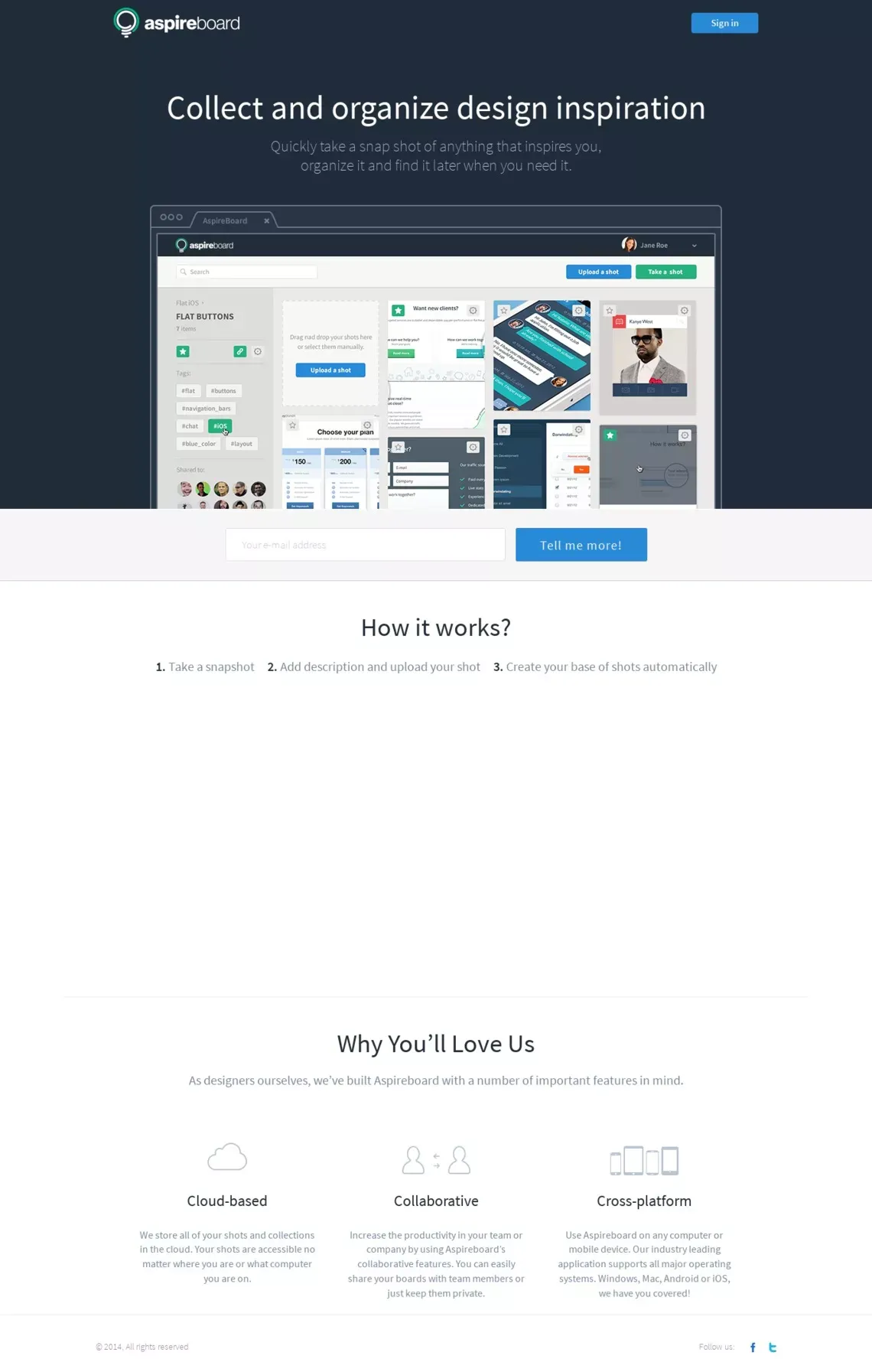 Aspireboard - Collect and organize design inspiration - Landing design