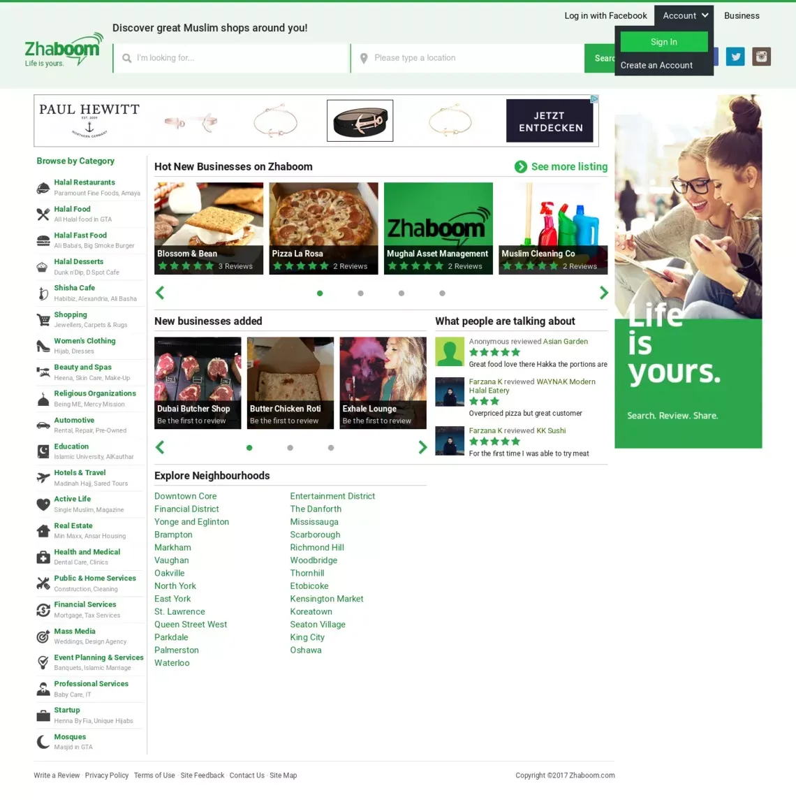 Largest Social Directory of Muslim Businesses in Toronto based on reviews | Zhaboom	 - website design
