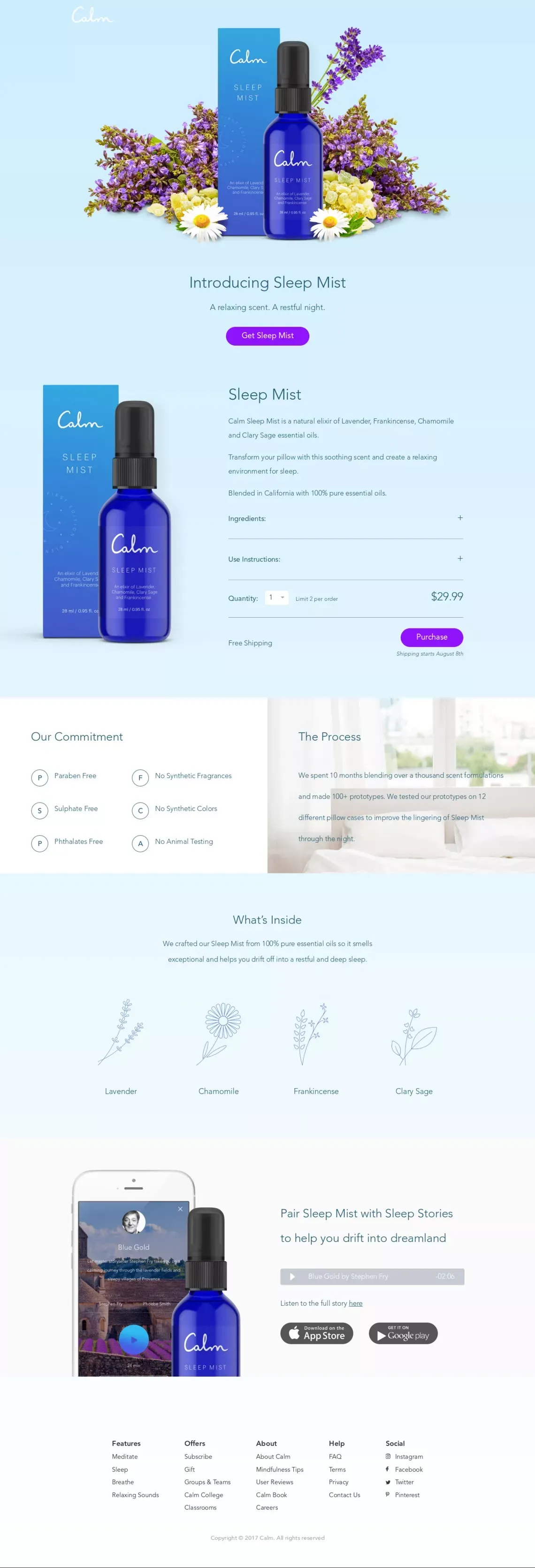 Calm - Sleep Mist - Landing design