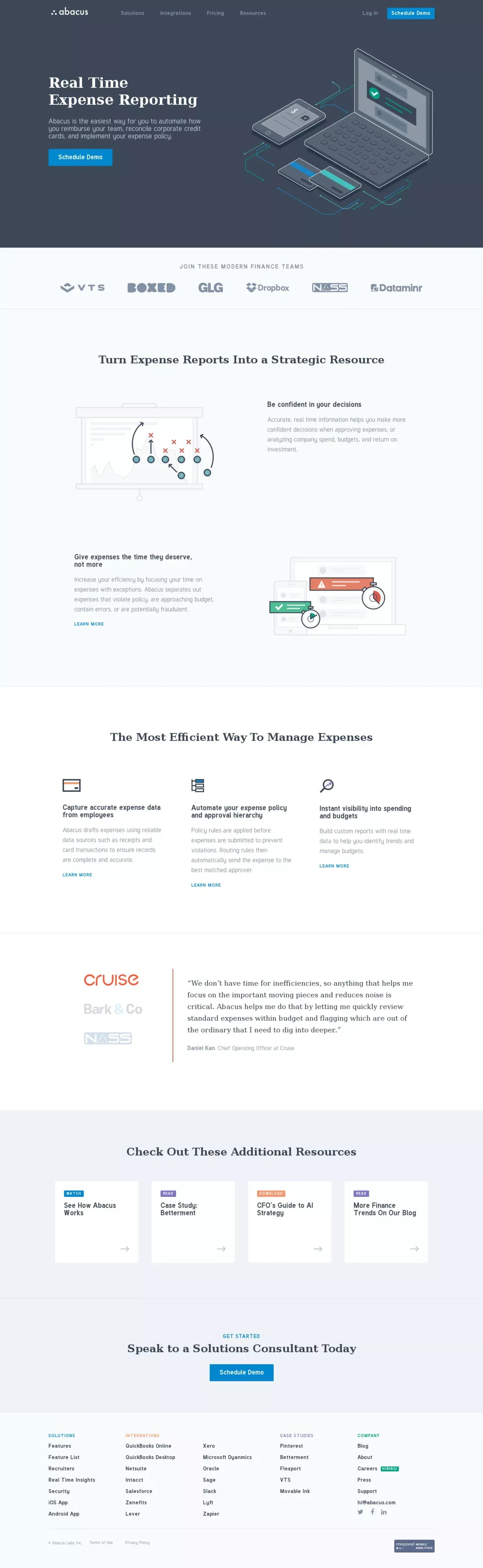 Real Time Expense Reporting Software - Abacus - Landing design