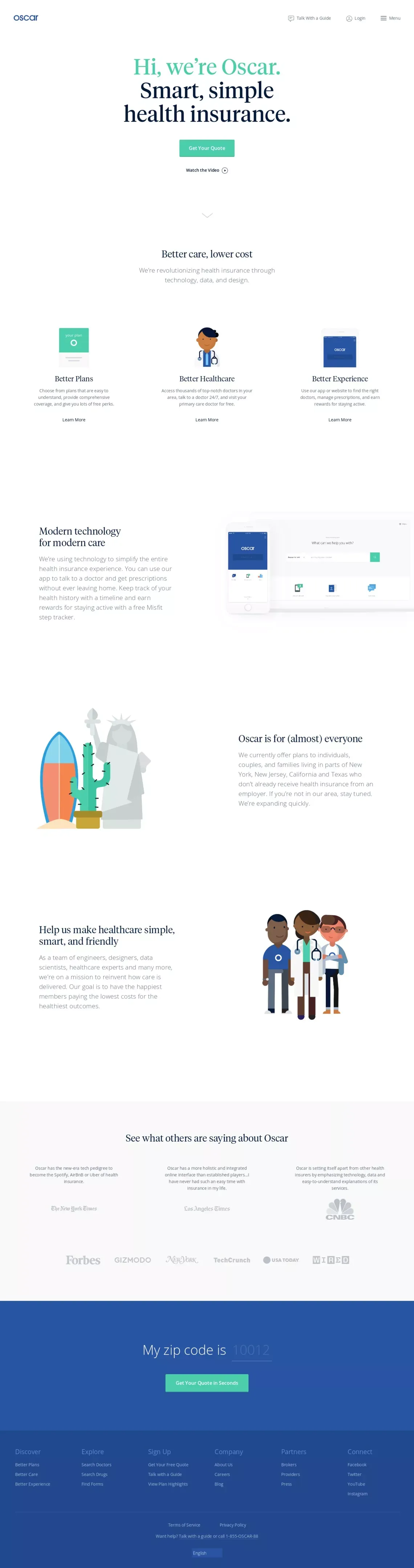 Oscar | Smart, simple health insurance. - Landing design