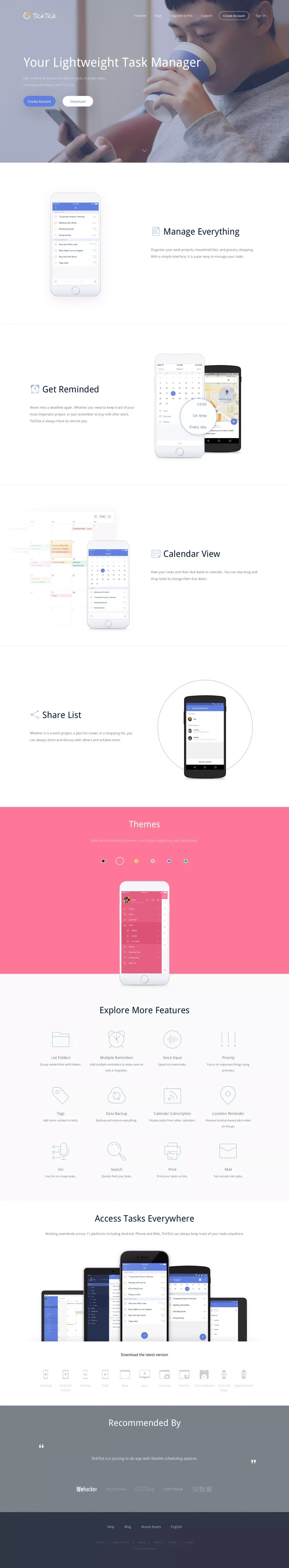 TickTick: Todo list, checklist and task manager app for Android, iPhone and Web - Landing design