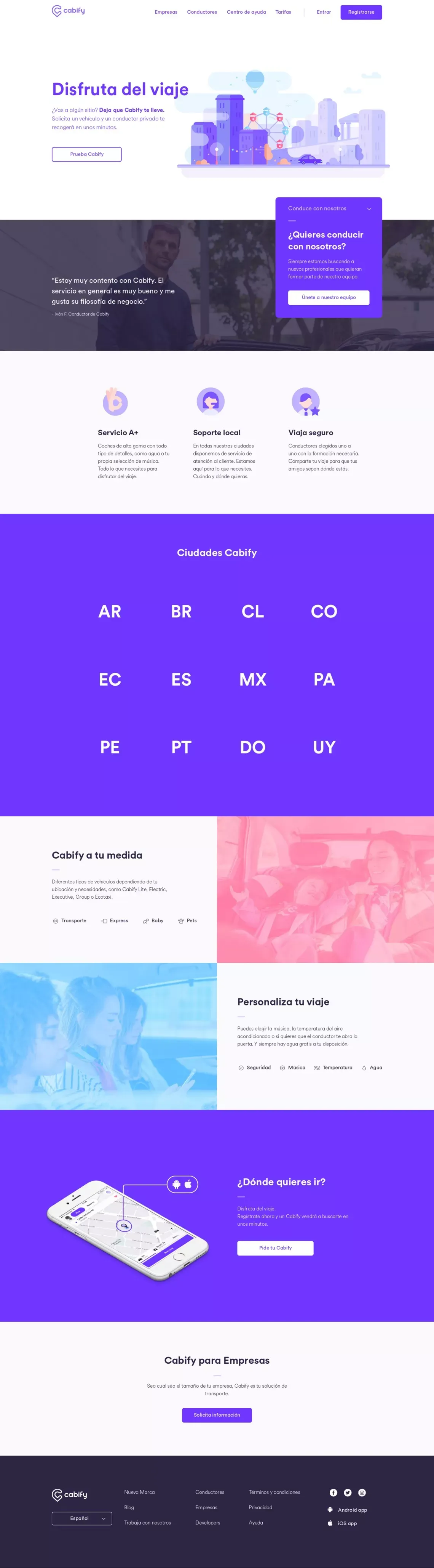 Cabify - Disfruta del viaje - Landing design
