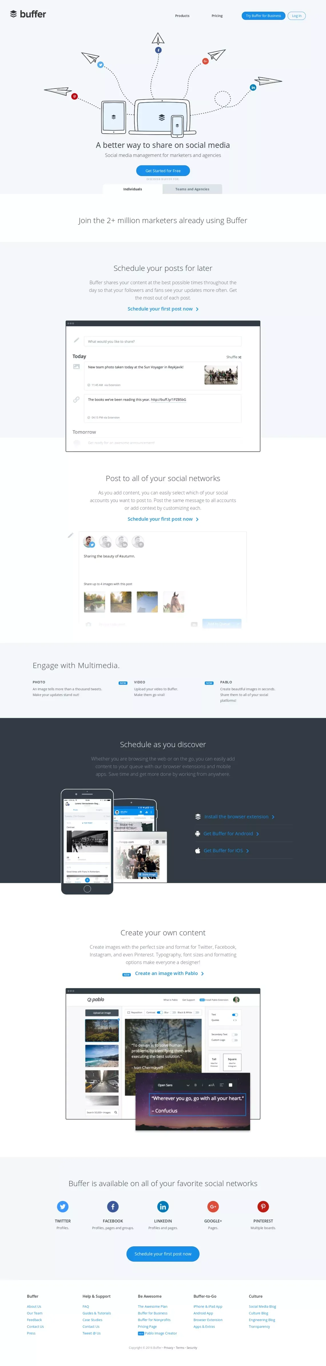 Buffer - A Smarter Way to Share on Social Media - Landing design