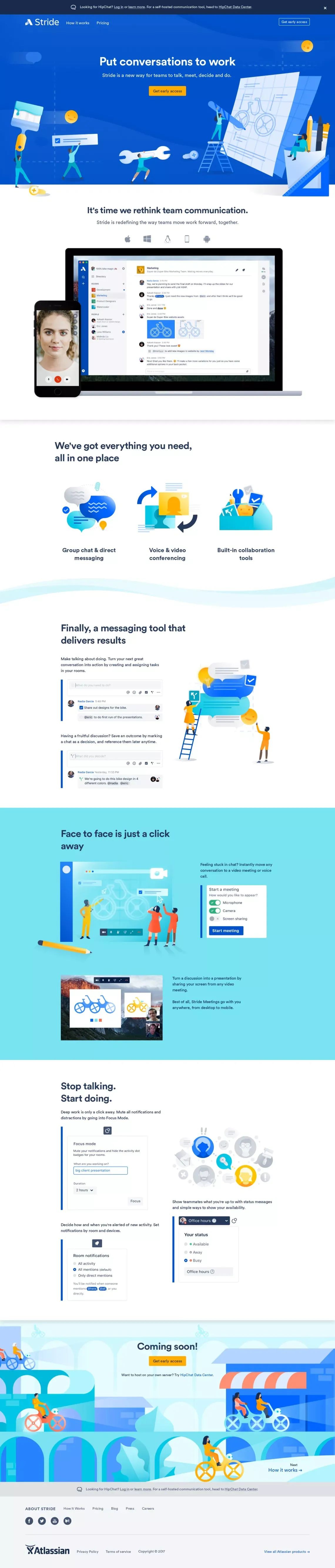 Stride | Group messaging & video meetings for teams - Landing design