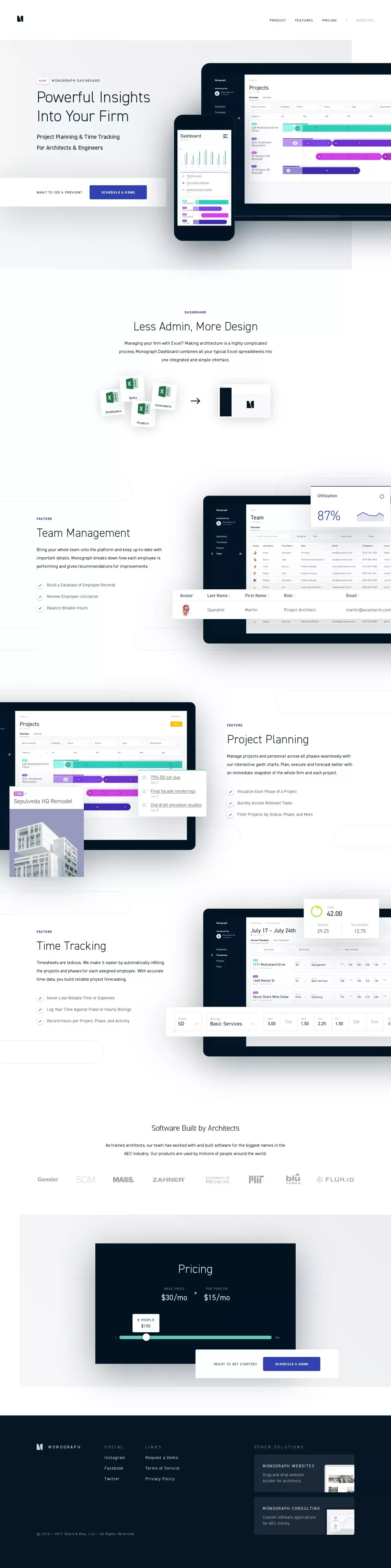 Project Planning and Time Tracking for Architects — Monograph - Landing design