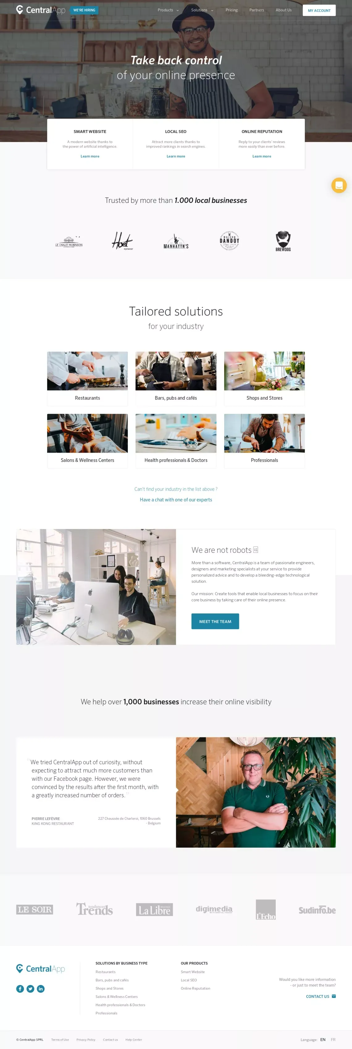 CentralApp - Your business, found and chosen online - Landing design