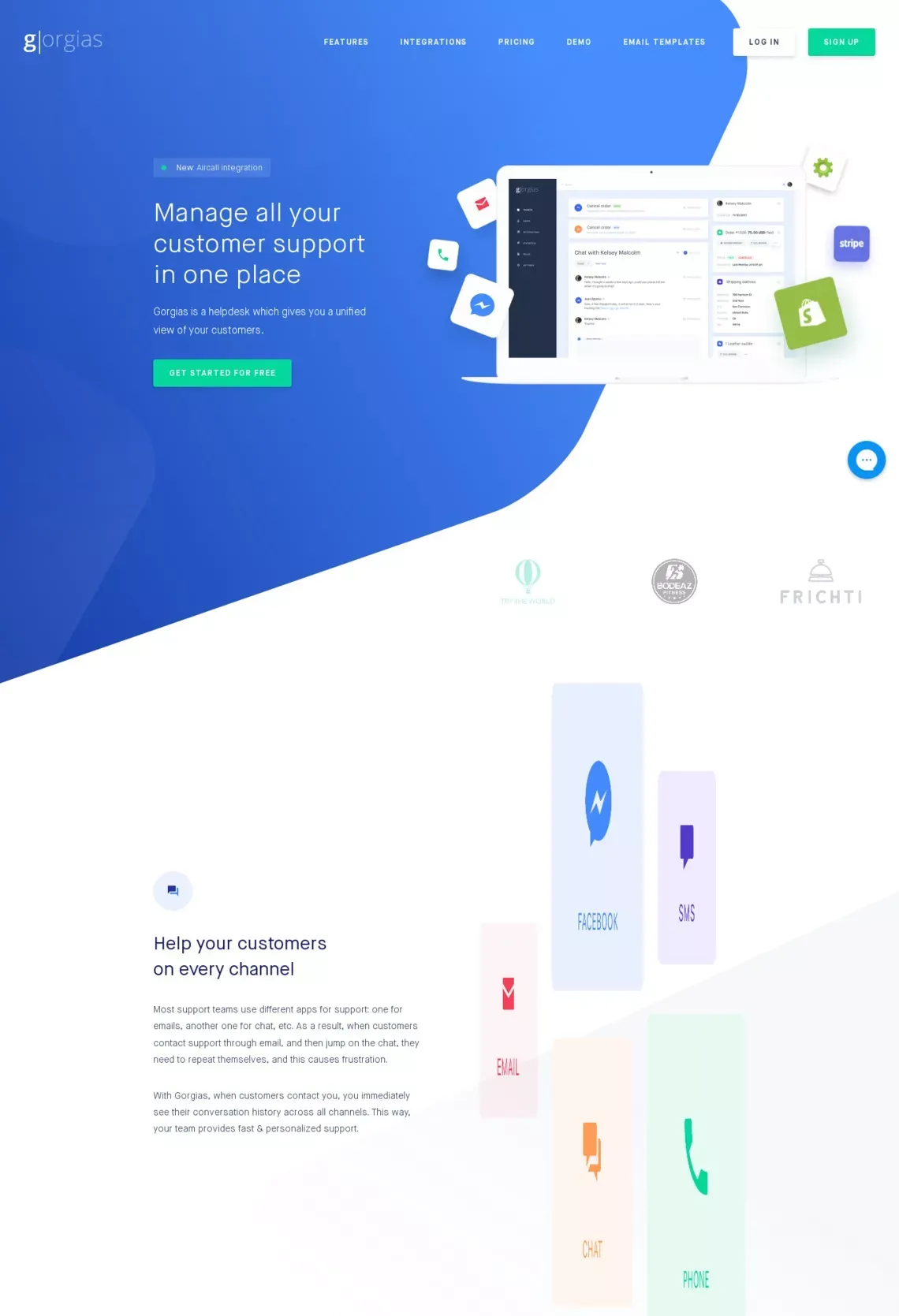 Gorgias - A multi-channel helpdesk integrated with your        back-office - Landing design