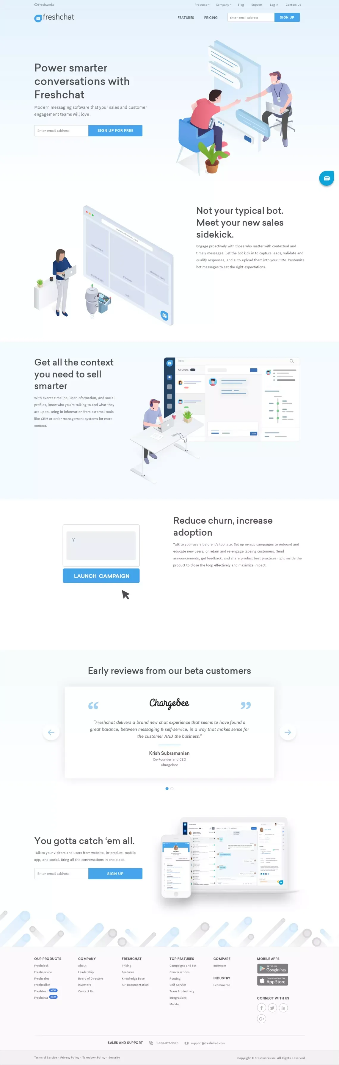 Modern messaging for sales, marketing, and support - Freshchat - Landing design