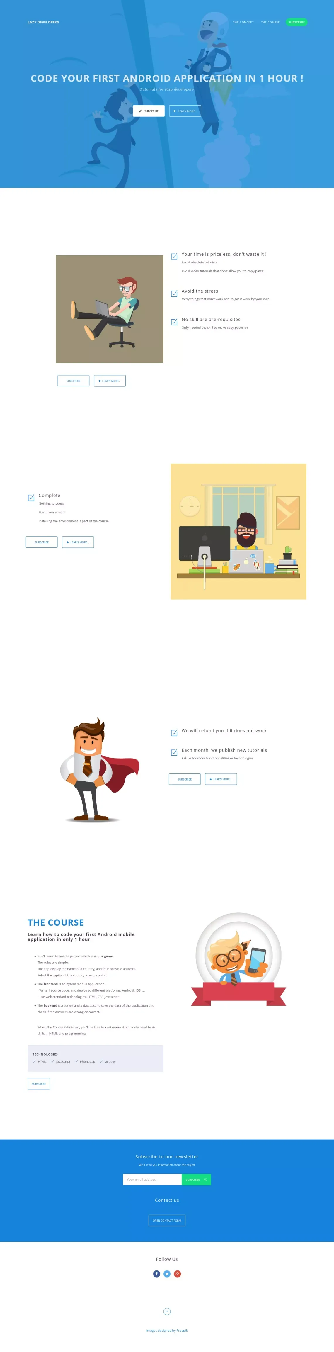 #LazyDevelopers - Code your first Android application in 1 hour - www.labotuto.com - Landing design