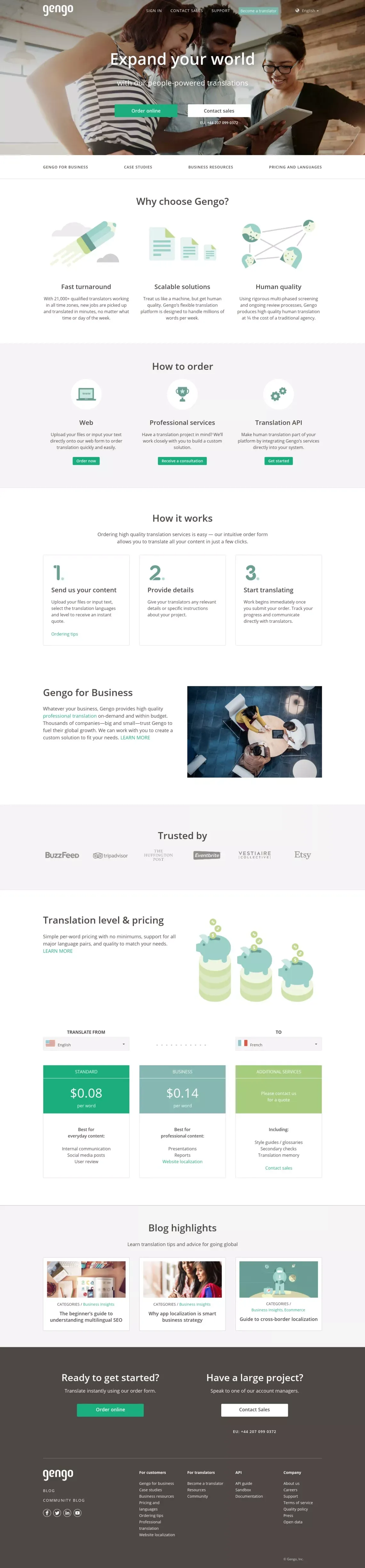 Professional Translation Services - Gengo - Landing design