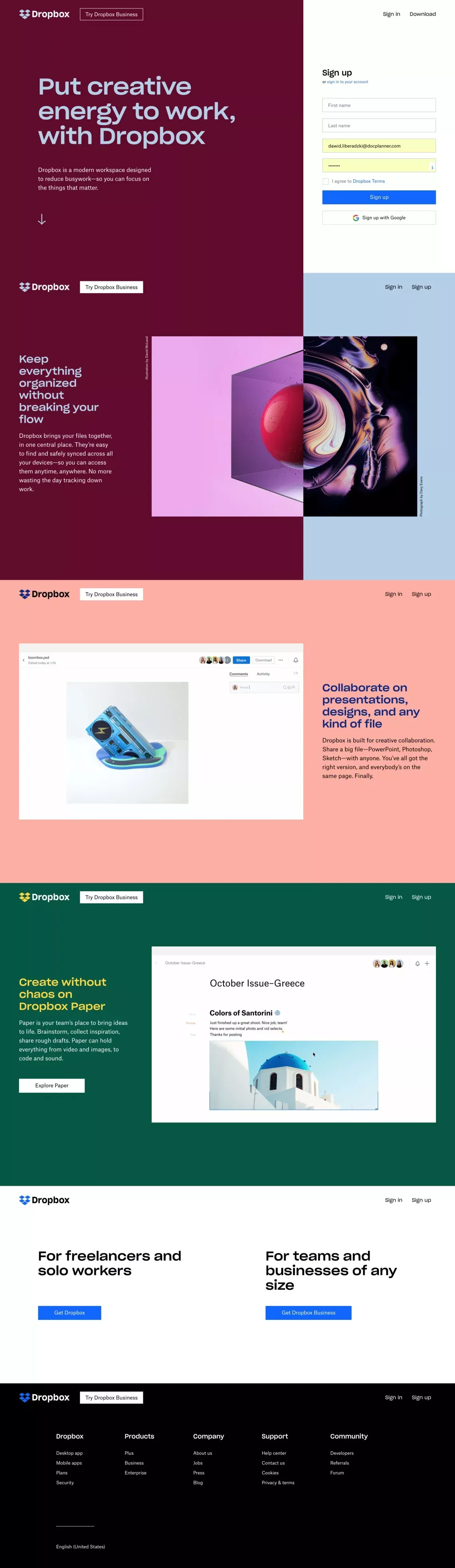 Dropbox - Landing design
