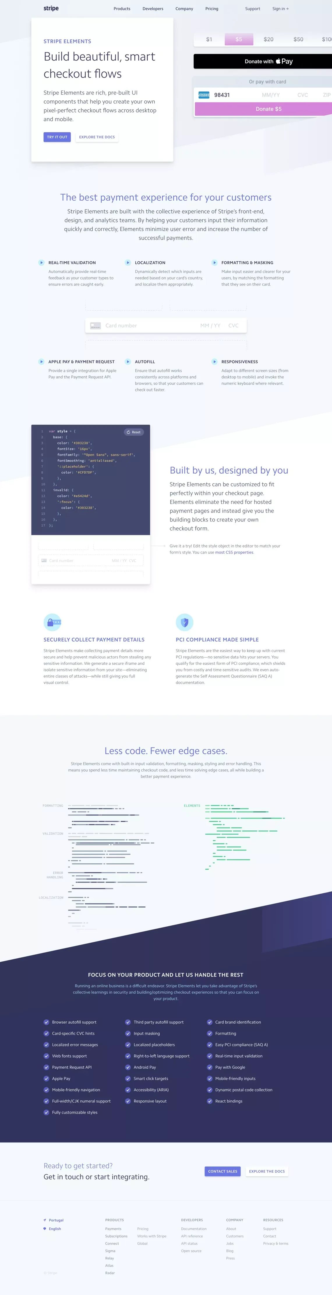 Stripe Elements: Build beautiful, smart checkout flows - Landing design