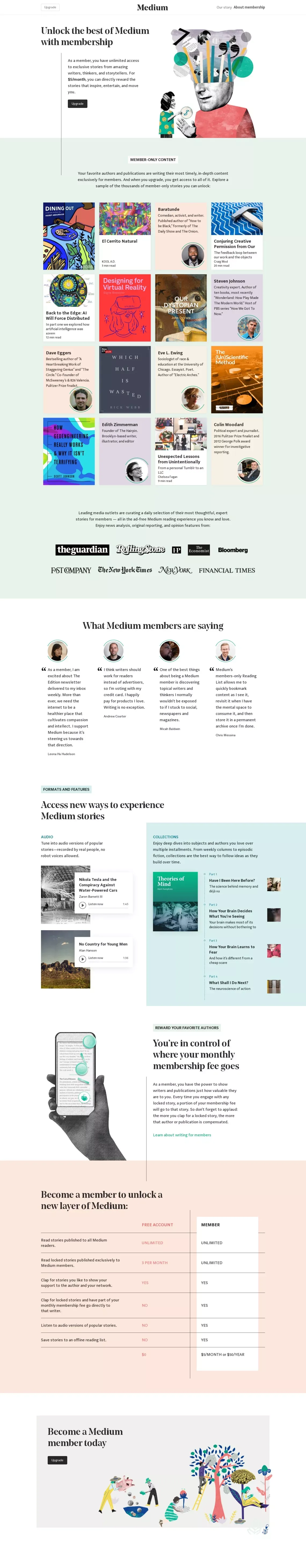 Upgrade and become a member of Medium - Landing design