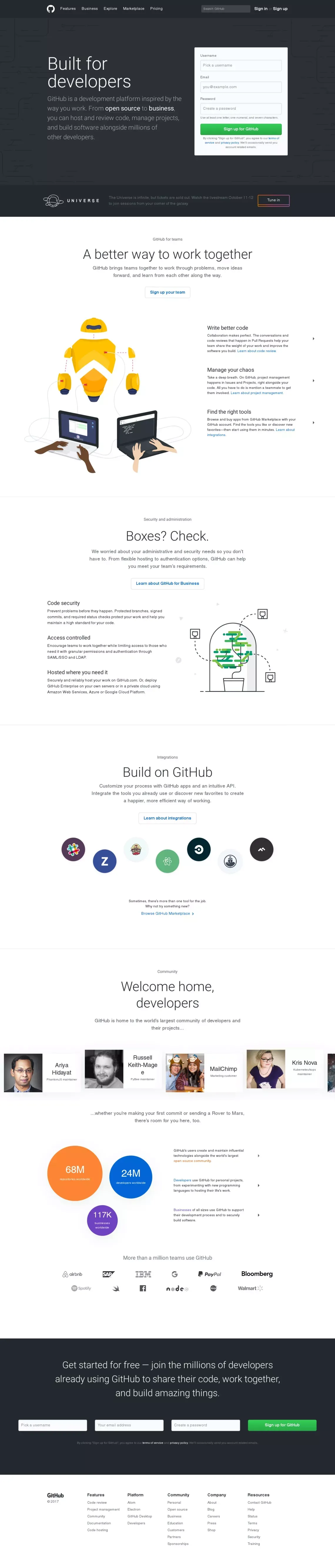 The world's leading software development platform · GitHub - Landing design