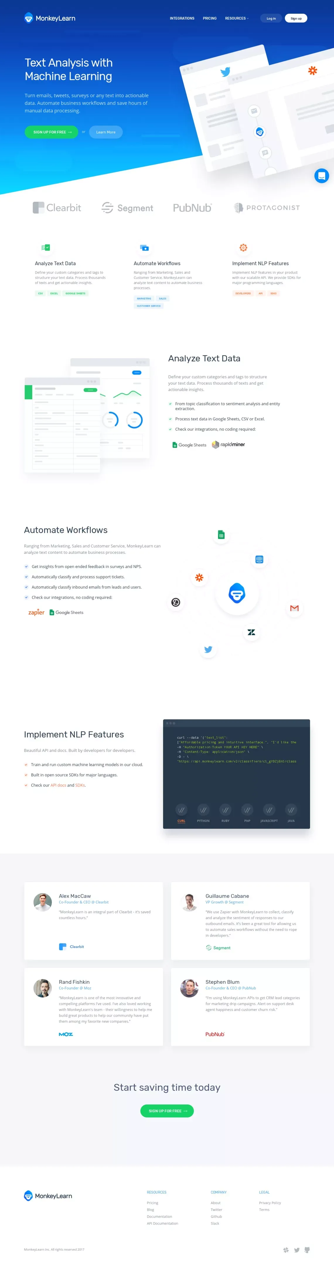 MonkeyLearn - Natural Language Processing - Landing design