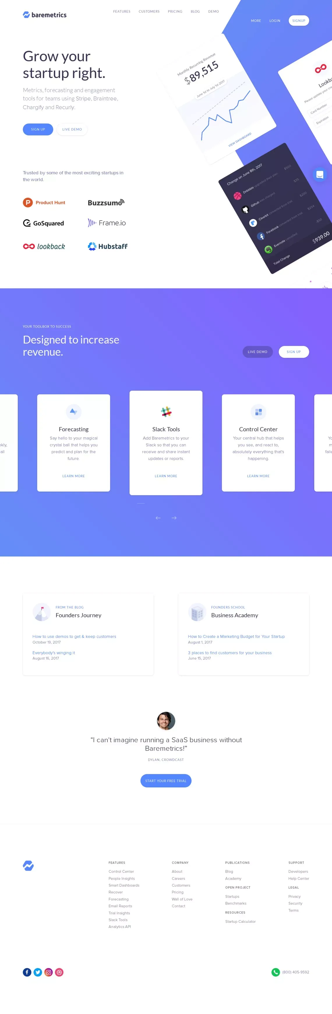 Baremetrics: Subscription Analytics & Insights for Stripe, Braintree, Recurly and more! - Landing design