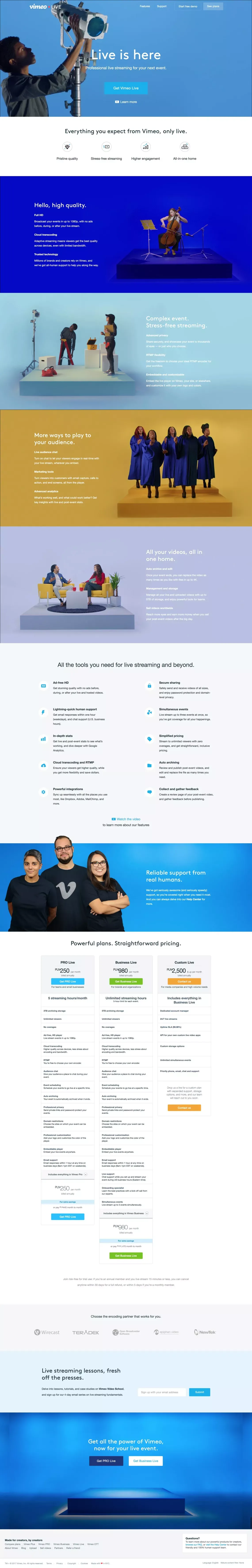 Vimeo Live | Professional live streaming for your next event - Landing design