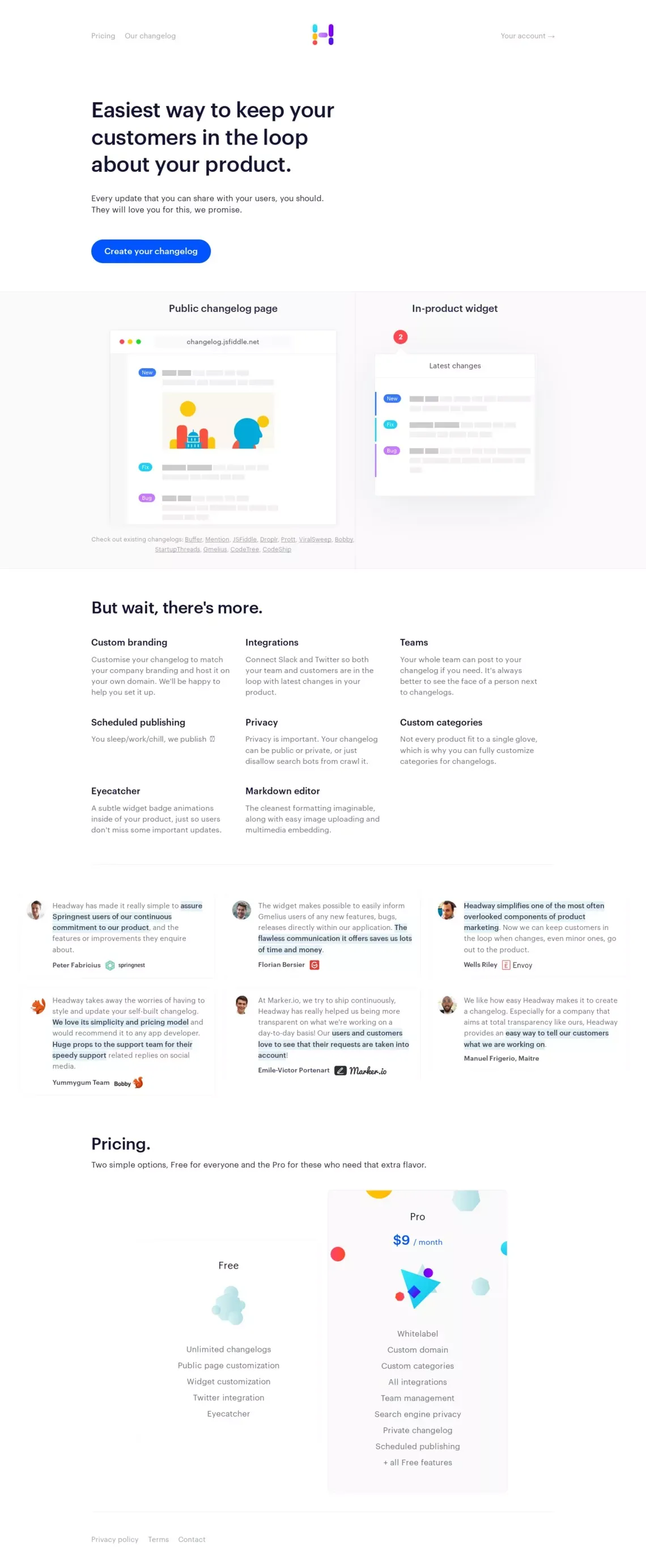 Headway - Keep customers in the loop about your product. - Landing design