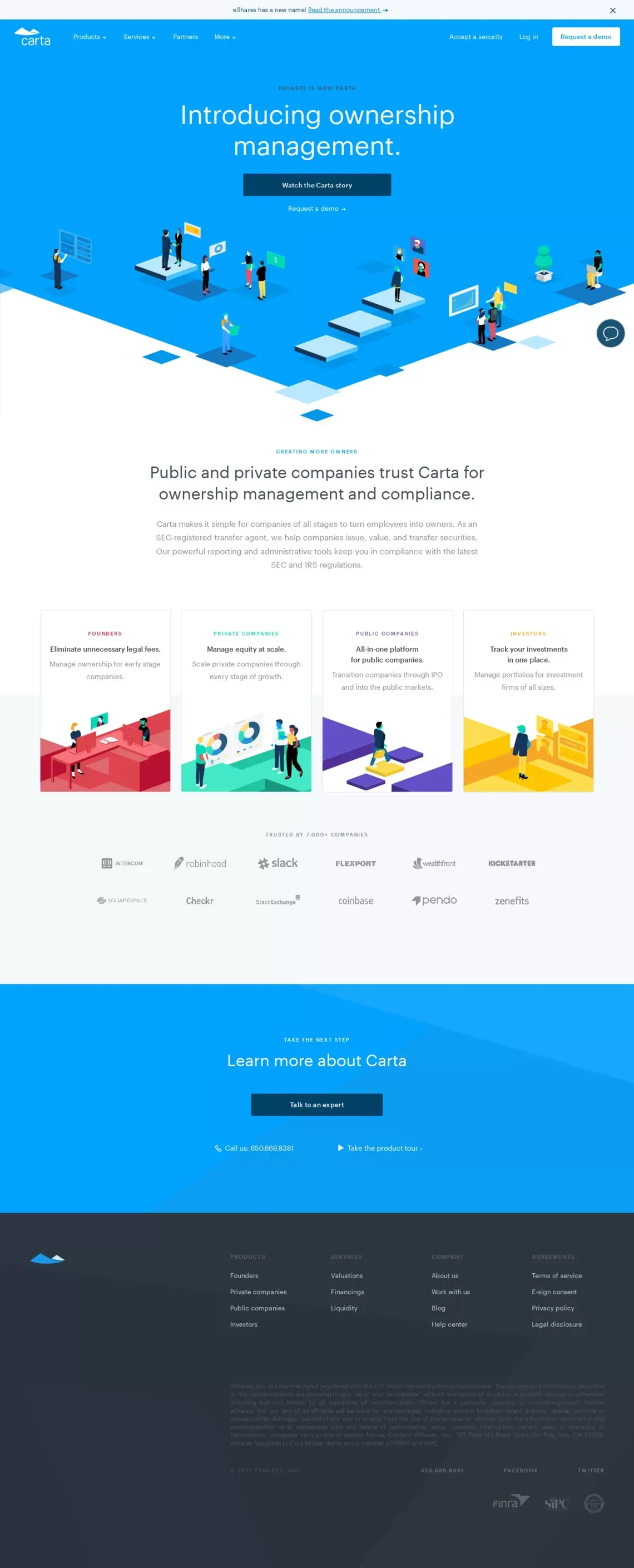Cap table management software and 409A valuations | Carta - Landing design