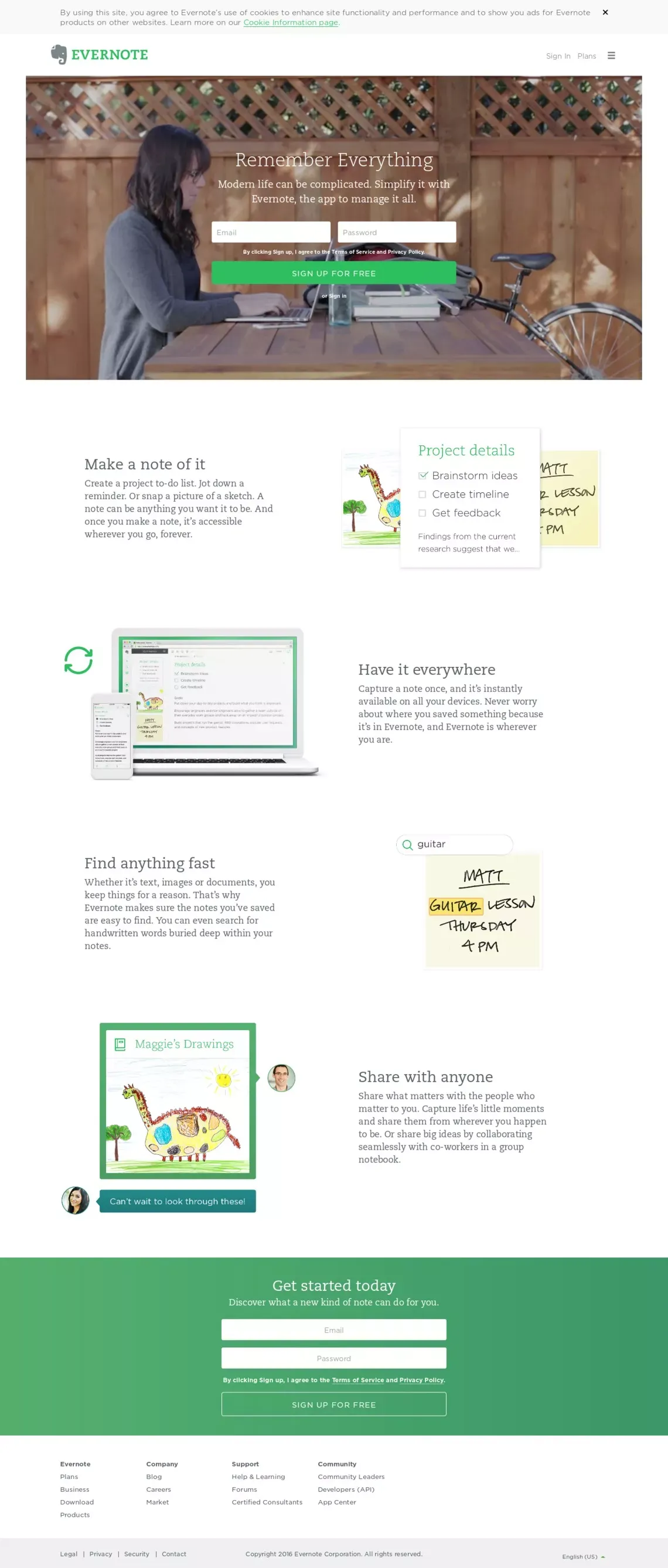 The note-taking space for your life’s work | Evernote - Landing design