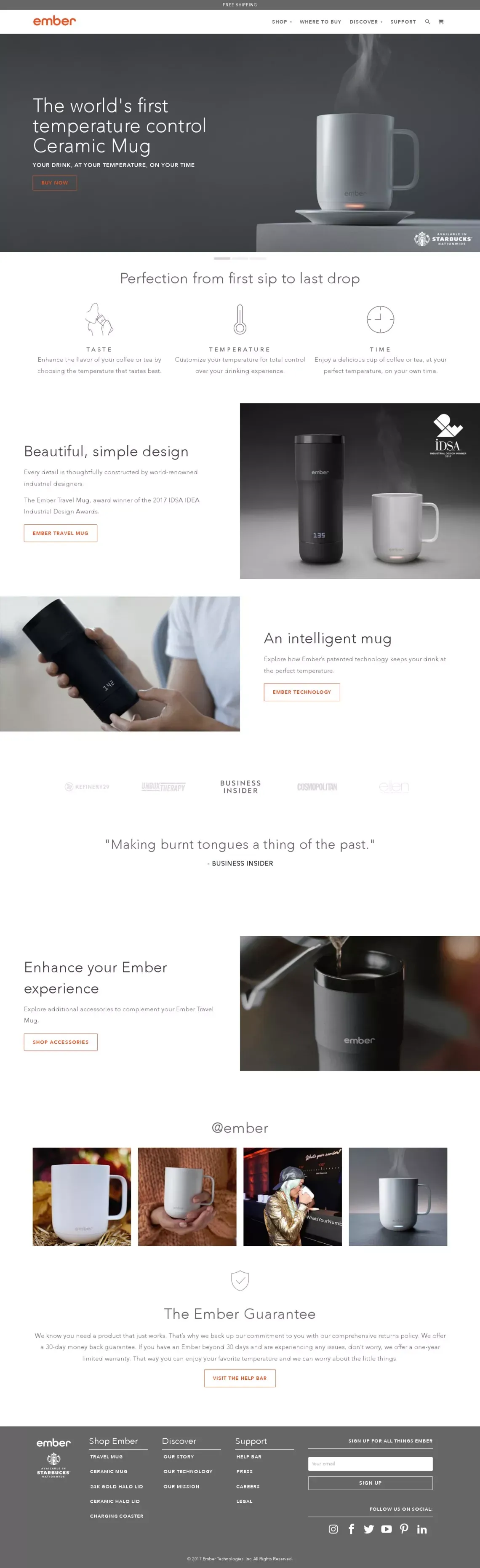 Ember: The World’s First Temperature Control Mug - Landing design