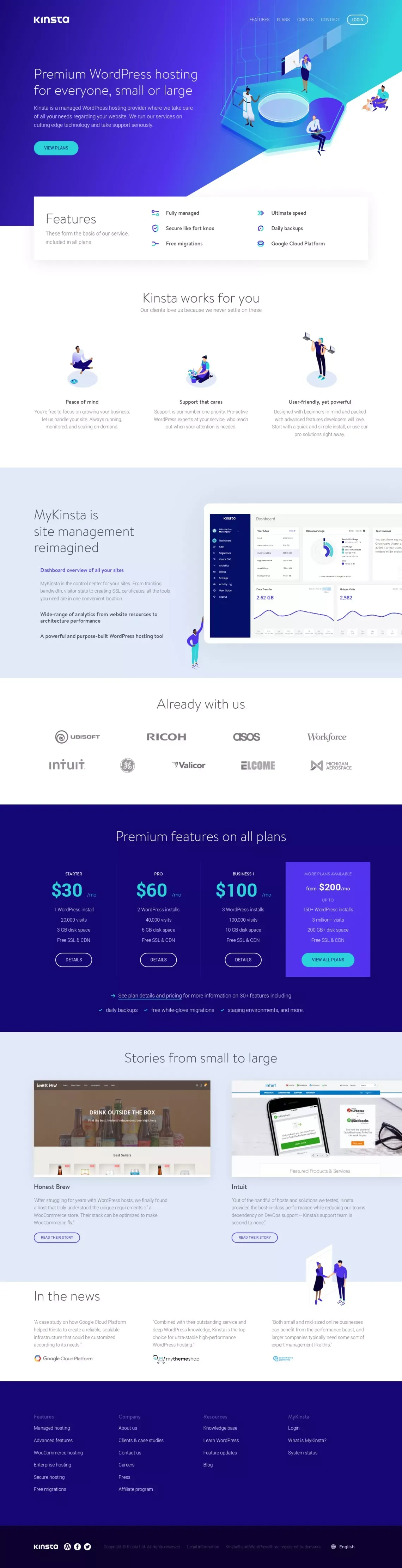 Kinsta Managed WordPress Hosting - Powered By Google Cloud - Landing design