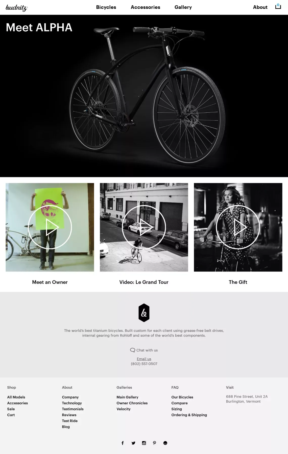 Budnitz Bicycles | High End Belt Drive Titanium City Bikes - Ecommerce design