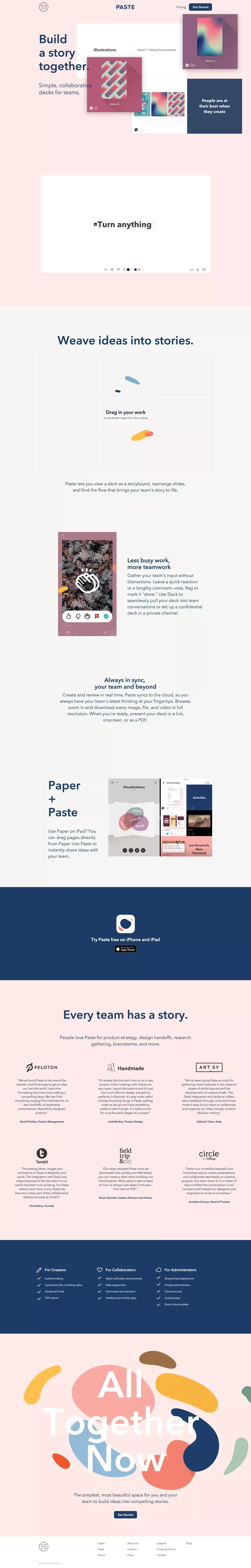 Paste by FiftyThree | Decks for Creative Teams - Landing design