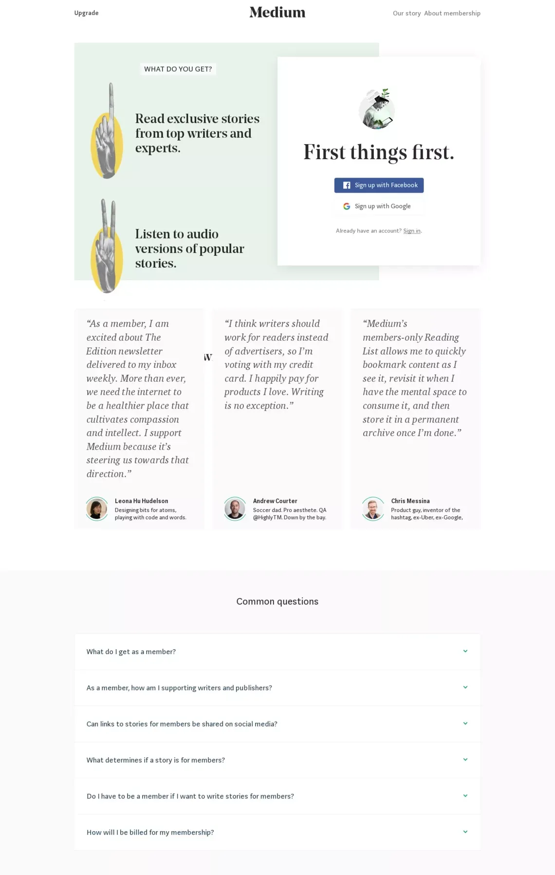 Medium membership - Upgrade to read exclusive stories - Landing design