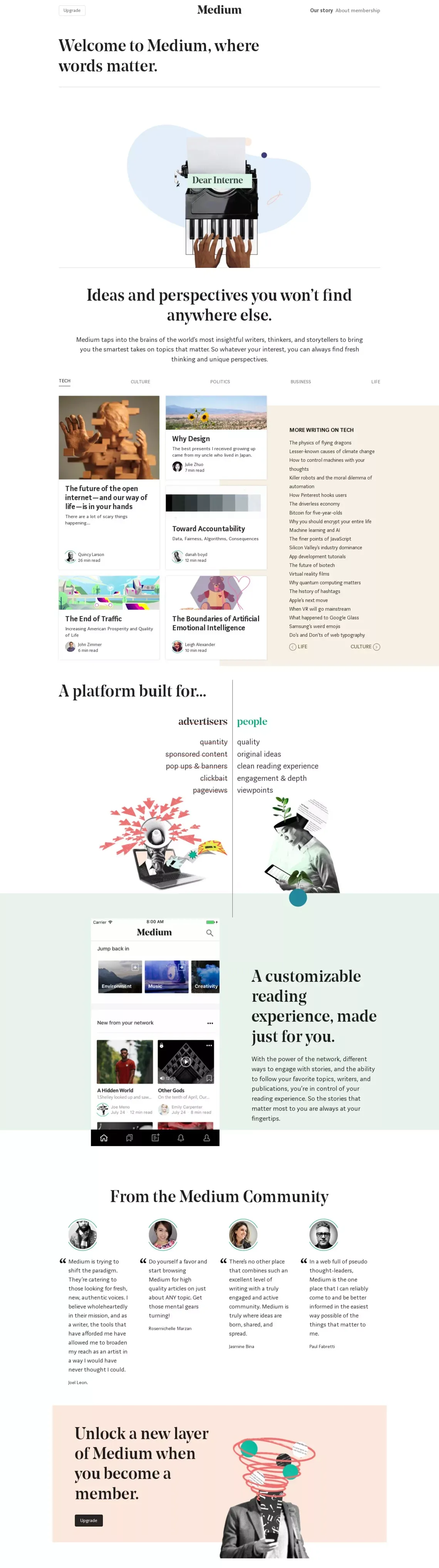 Welcome to Medium, where words matter. - Other design