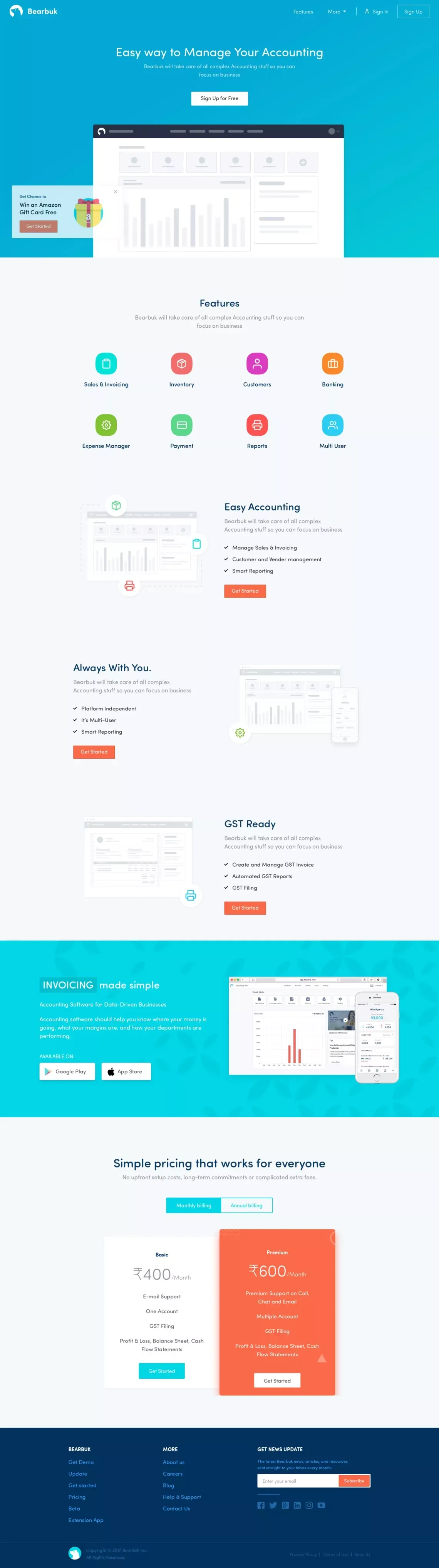 Best Online Accounting Software in India - Bearbuk - Landing design