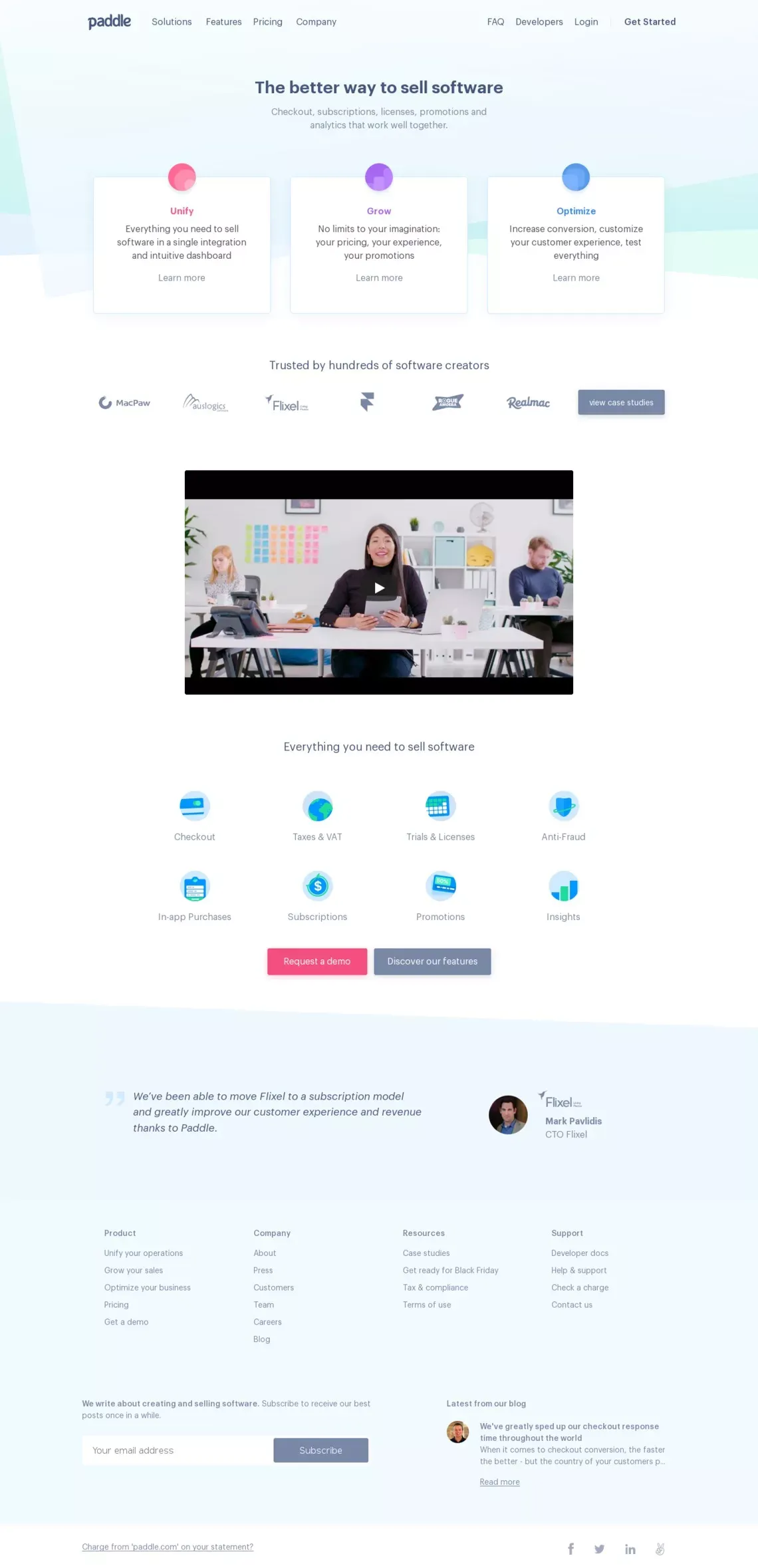 Paddle - The better way to sell software - Landing design