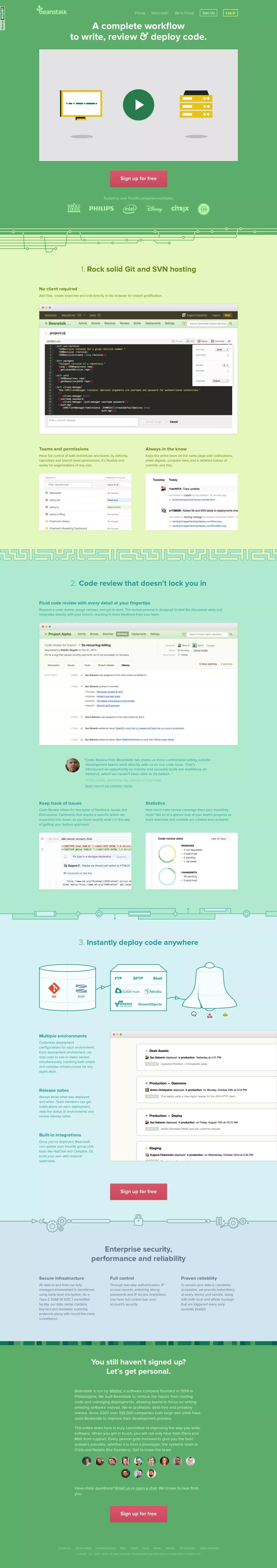 Beanstalk – A complete workflow to write, review & deploy code - Landing design