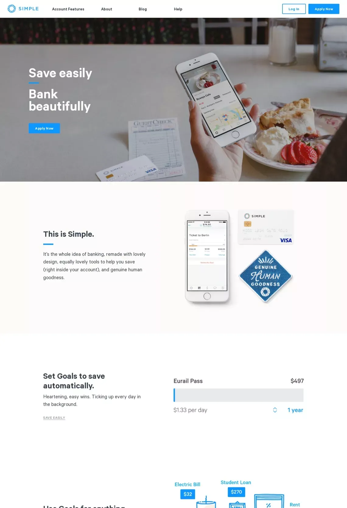 Simple | Online Banking With Built-In Budgeting & Saving Tools - Landing design