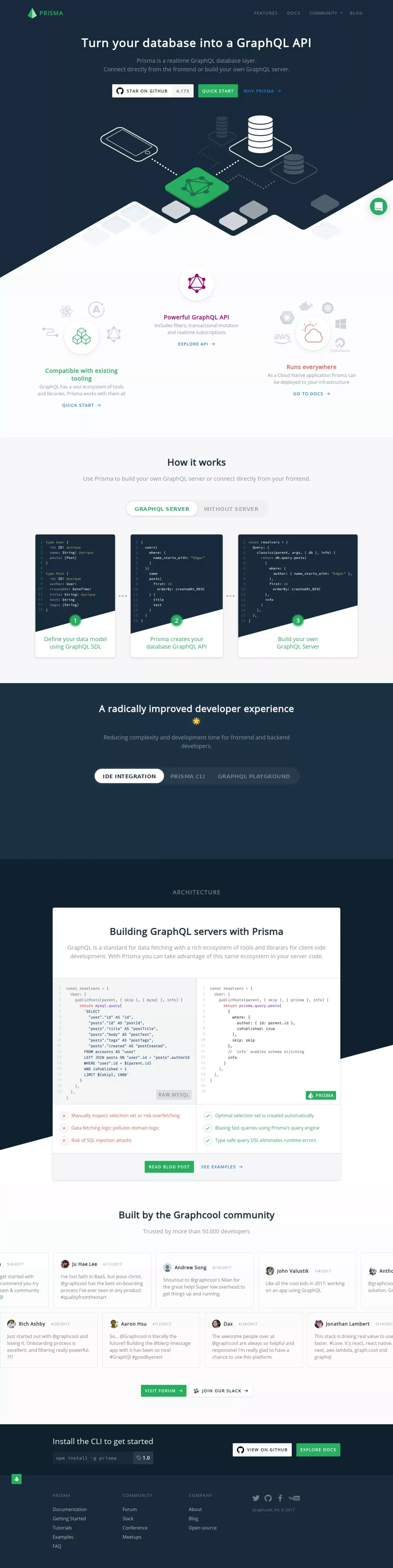 Prisma: Turn your database into a realtime GraphQL API - Landing design