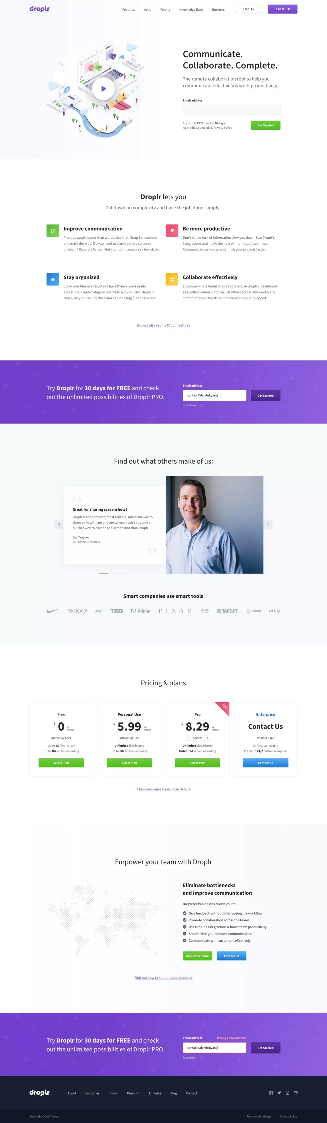 Droplr™ – Capture + explain your ideas. Sign up for FREE - Landing design